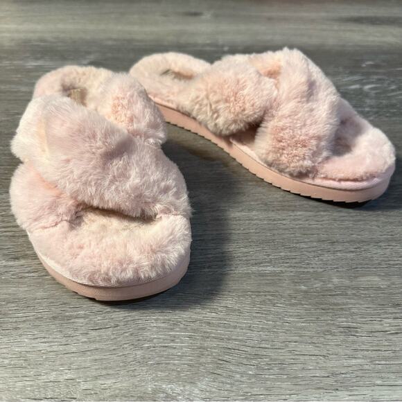 Koolaburra by Ugg Pink Faux Fur Slide Sandal Slippers - Picture 2 of 7